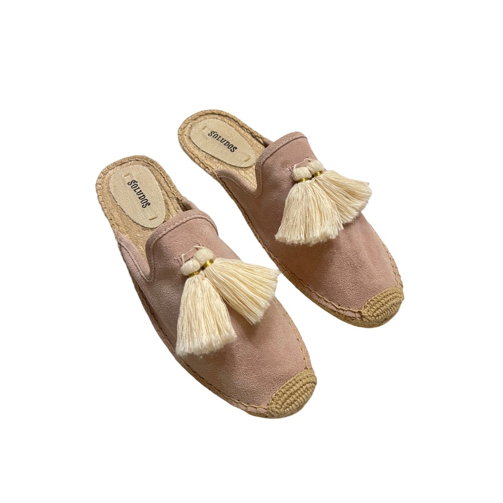 Soludos Blush Pink Boho Feminine Suede Venetian Tassel Mule Espadrille Size 10